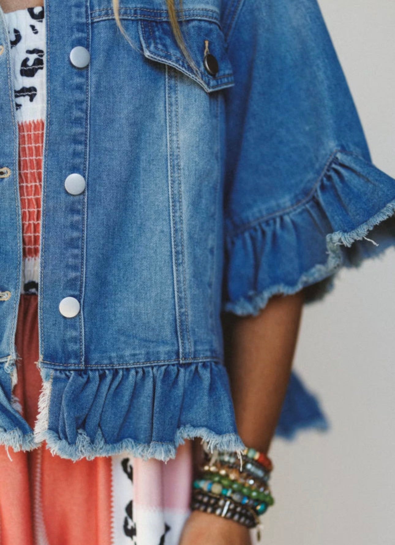 Ruffle Denim Jacket, PREORDER *ETA Mid August*