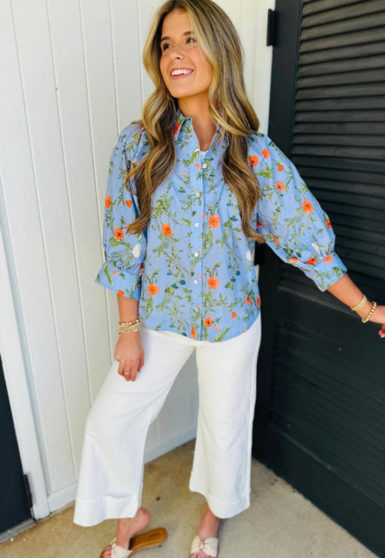 Sky Blue Floral Blouse, PREORDER
