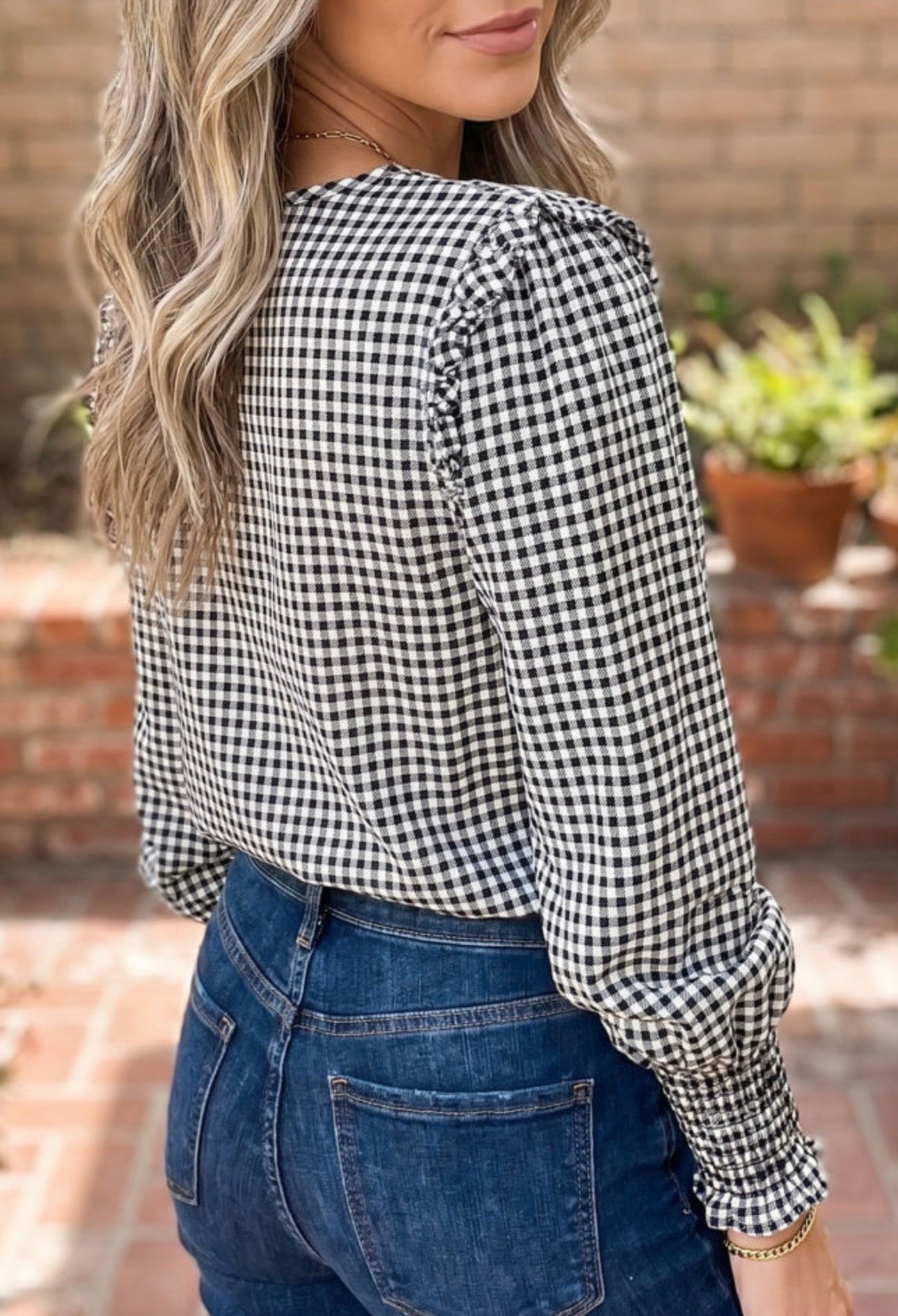 Plaid Shirred Blouse, PREORDER