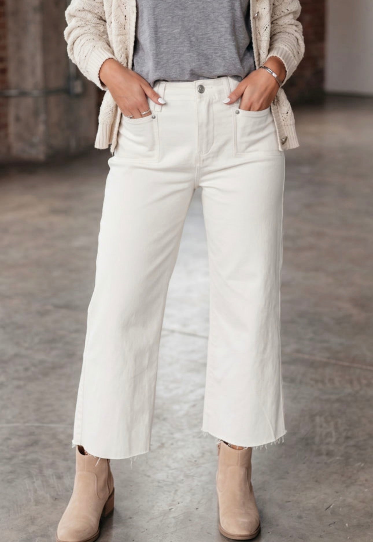 Raw Hem Ankle White Denim, PREORDER *final sale*