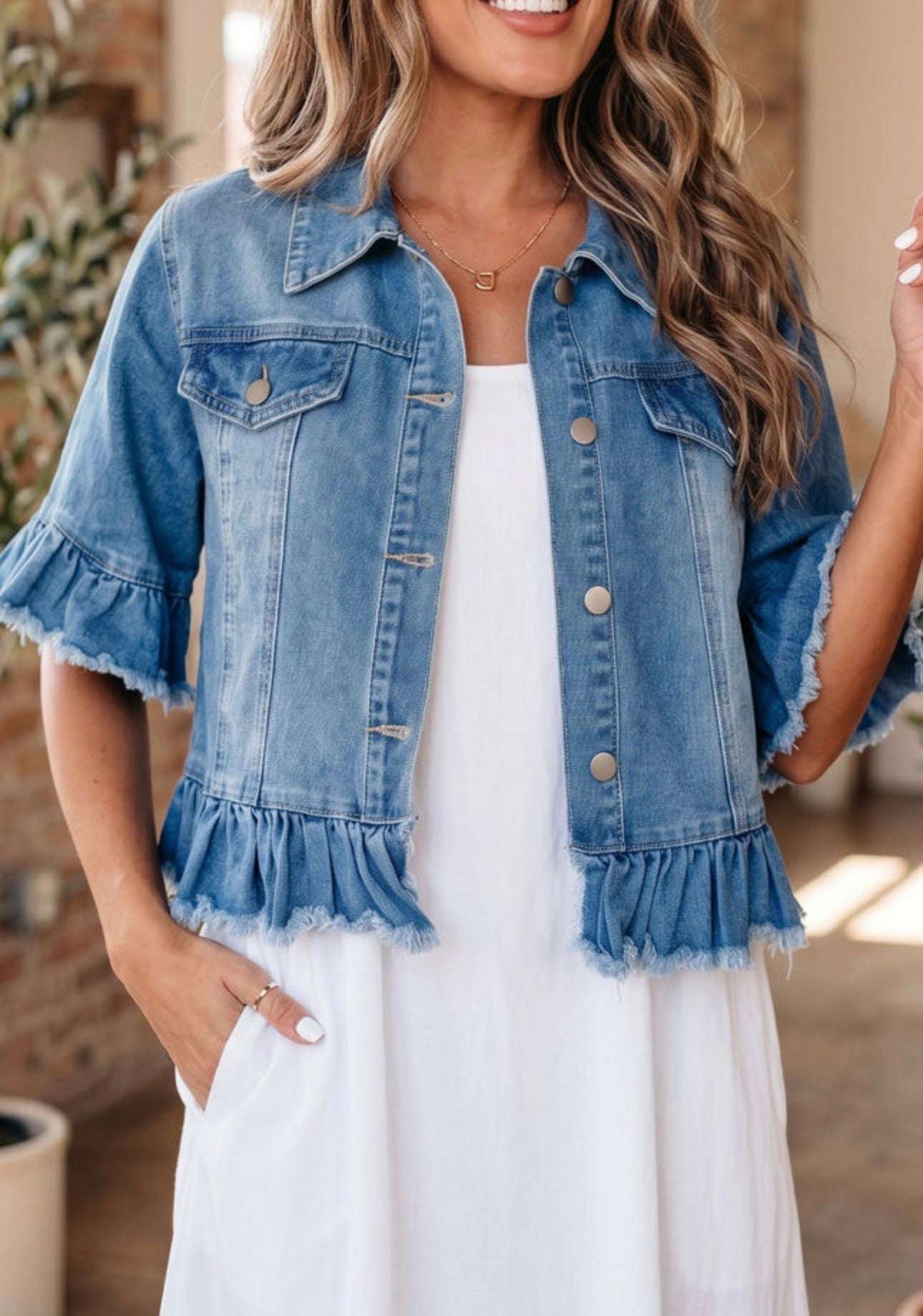 Ruffle Denim Jacket, PREORDER *ETA Mid August*